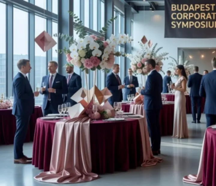 Elegáns céges rendezvény Budapesten, modern asztal-dekorációval